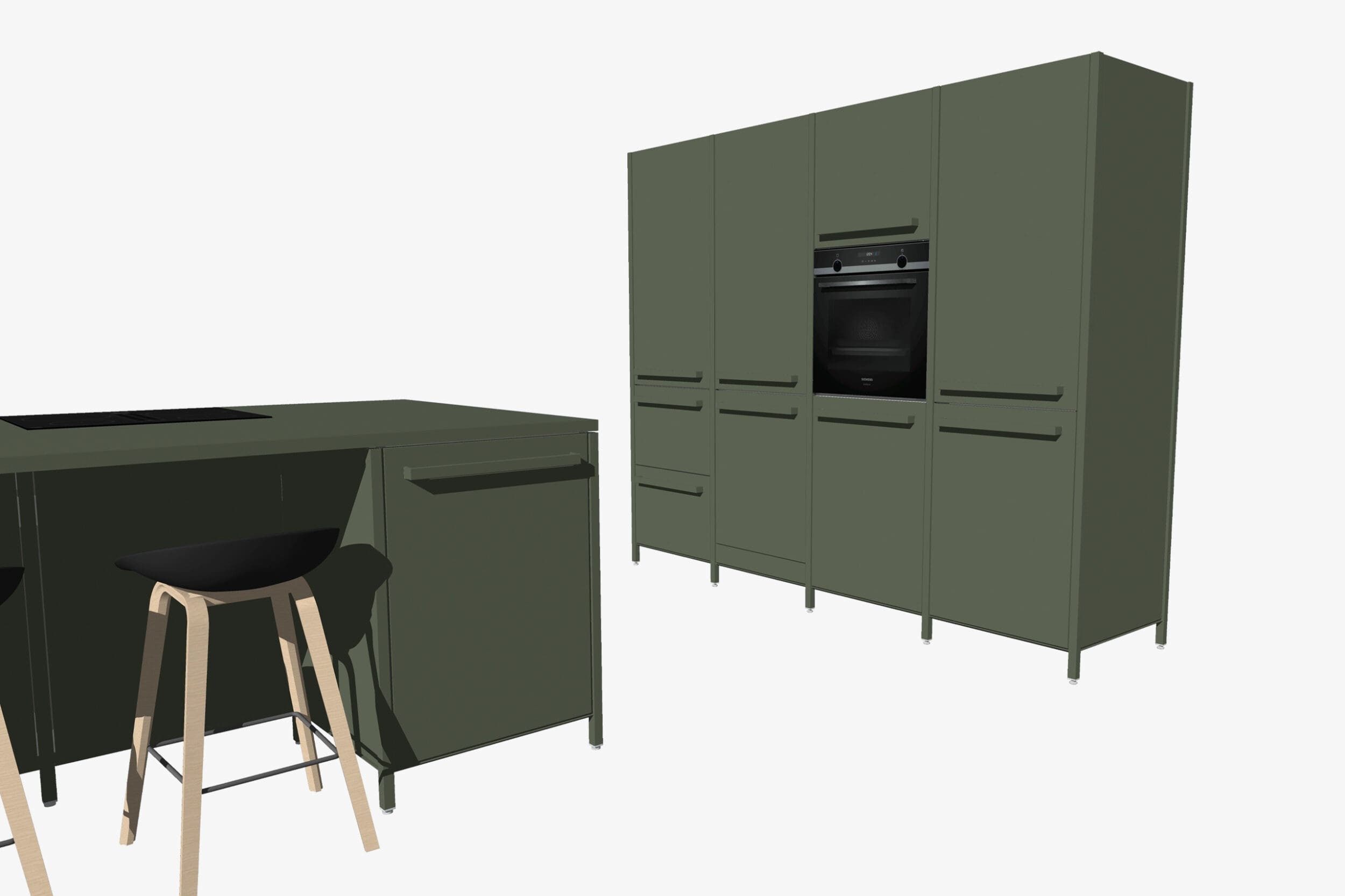 Keuken met bar en hoge kastenwand