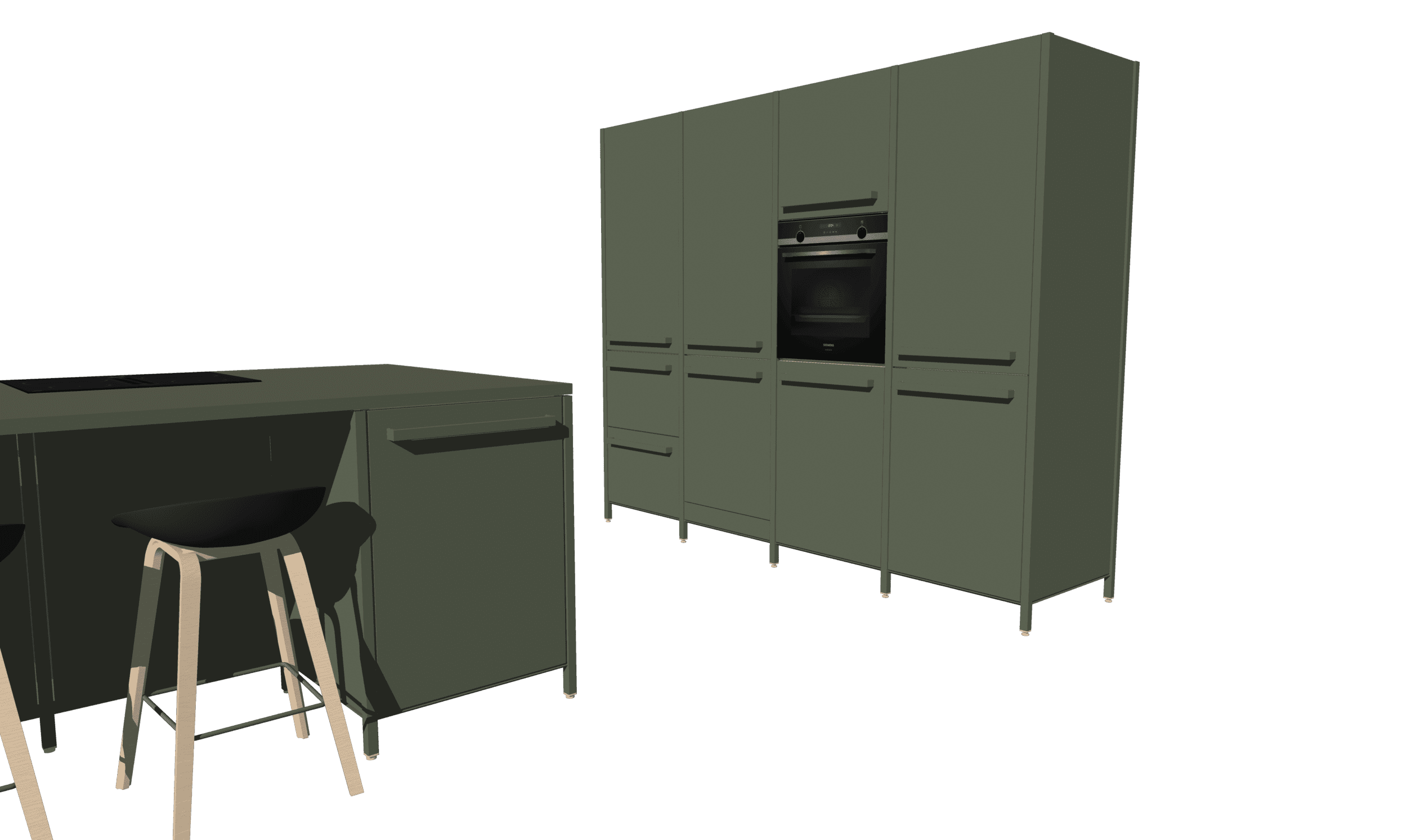 Kookeiland met bar en hoge kastenwand